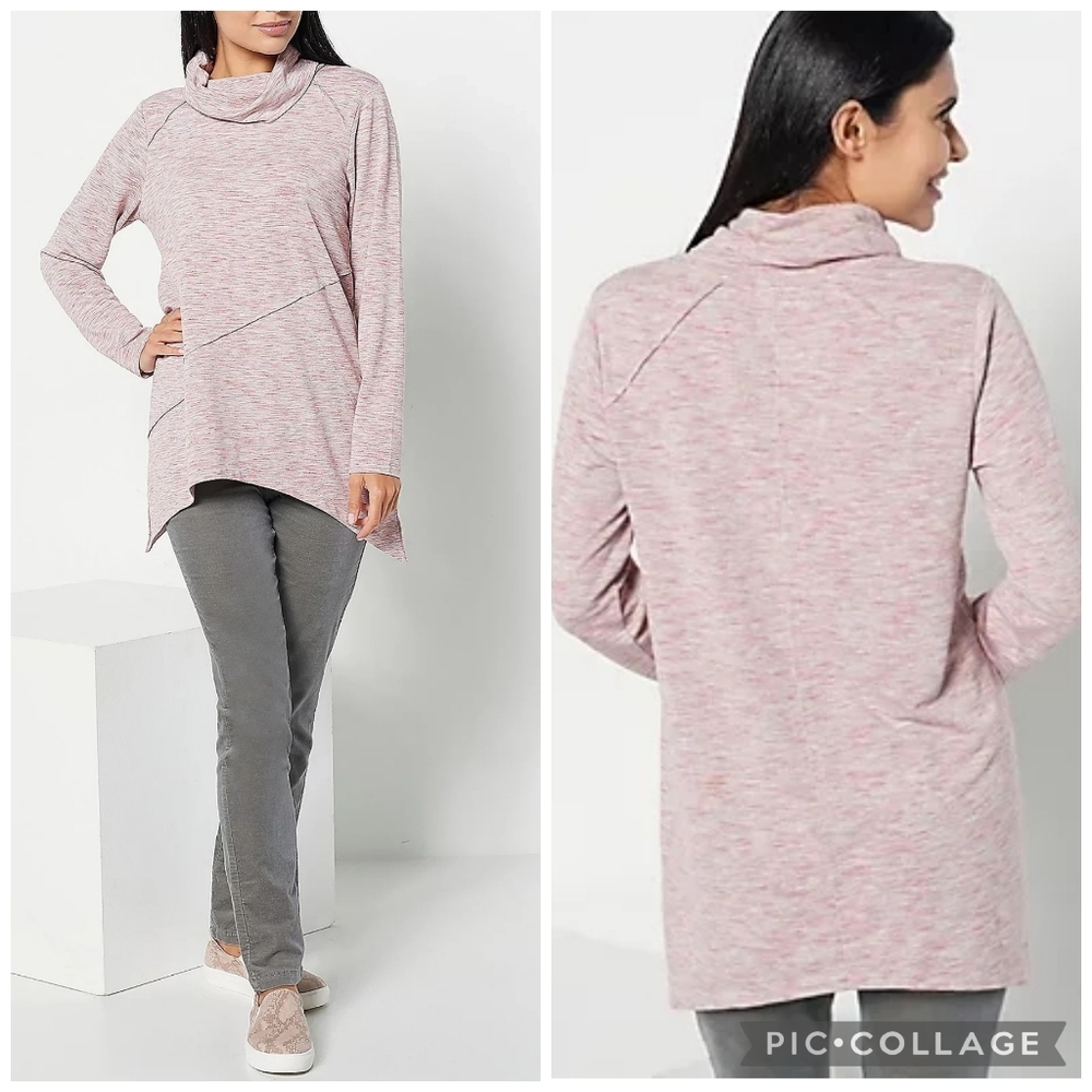 LOGO Lounge Cowl Neck Asymmetrical Hem French Terry Sweatshirt Tunic Top Large